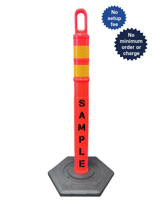 42\" Orange TrafFix Looper Tube w/ Two 3\" Yellow Reflective Collars, Custom Lettering \u0026 18 lbs Base