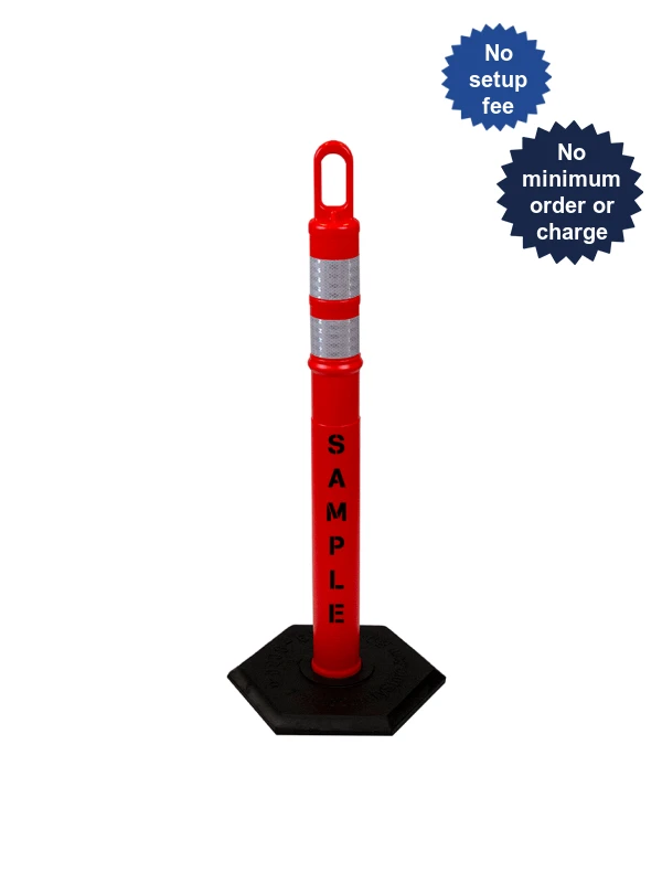 42\" ORANGE Looper Tube, Two (2) 3\" Reflective Collars, 12 Lb Base \u0026 Double Sided (2X) Custom Stencil