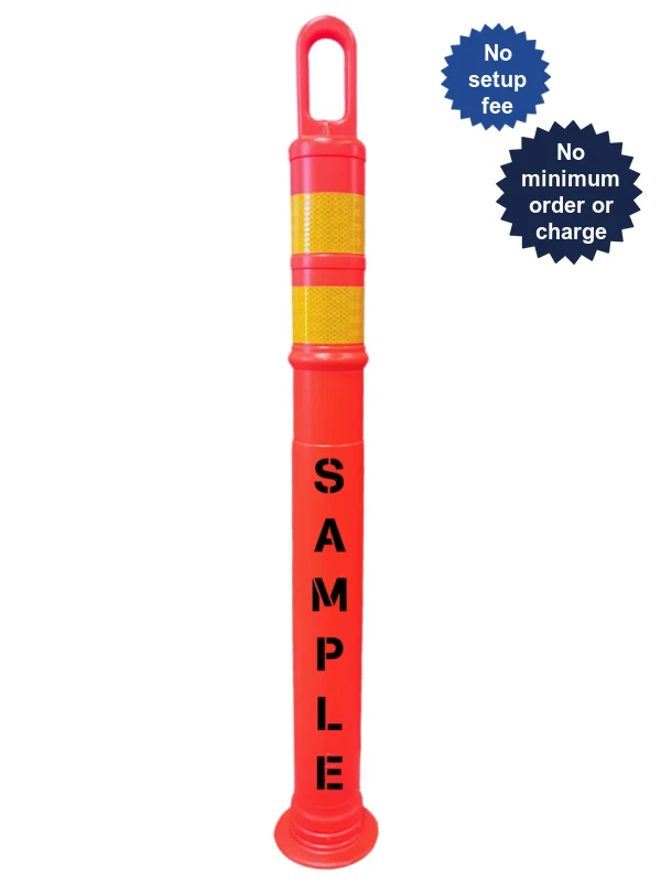 42\" Orange TrafFix Looper Tube, Two (2) 3\" HI Yellow Reflective Collars, No Base \u0026 Custom Lettering on Two (2) Sides
