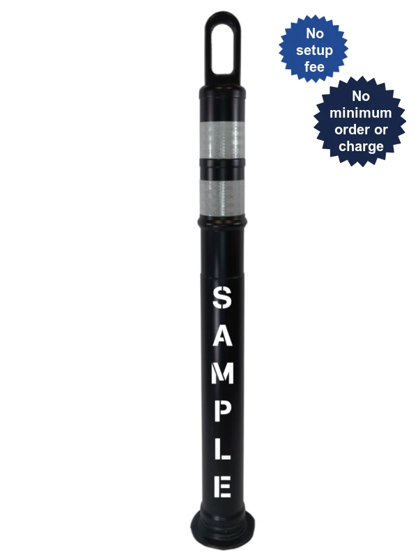 42\" Black TrafFix Looper Tube, Two (2) 3\" HI White Reflective Collars, No Base \u0026 Custom Lettering on Two (2) Sides