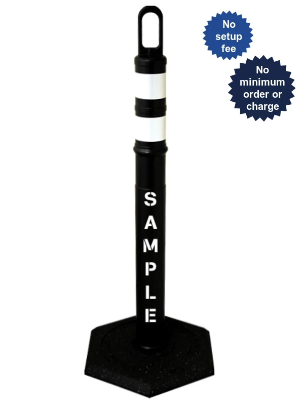 42\" BLACK Looper Tube, Two (2) 3\" Reflective Collars, 12 Lb Base \u0026 Double Sided (2X) Custom Stencil