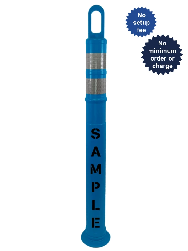 42\" Blue TrafFix Looper Tube, Two (2) 3\" HI White Reflective Collars, No Base \u0026 Custom Lettering on One (1) Side