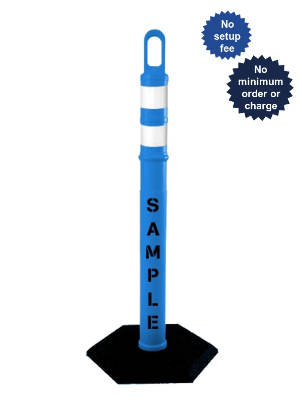 42\" BLUE Looper Tube, Two (2) 3\" Reflective Collars, 8 Lb Base \u0026 Double Sided (2X) Custom Stencil