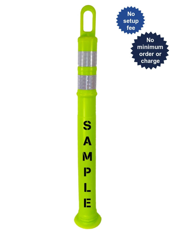 42\" Lime TrafFix Looper Tube, Two (2) 3\" HI White Reflective Collars, No Base \u0026 Custom Lettering on One (1) Side