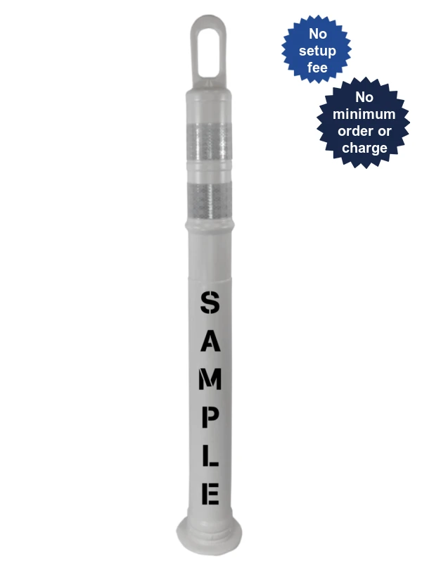 42\" White TrafFix Looper Tube, Two (2) 3\" HI White Reflective Collars, No Base \u0026 Custom Lettering on One (1) Side