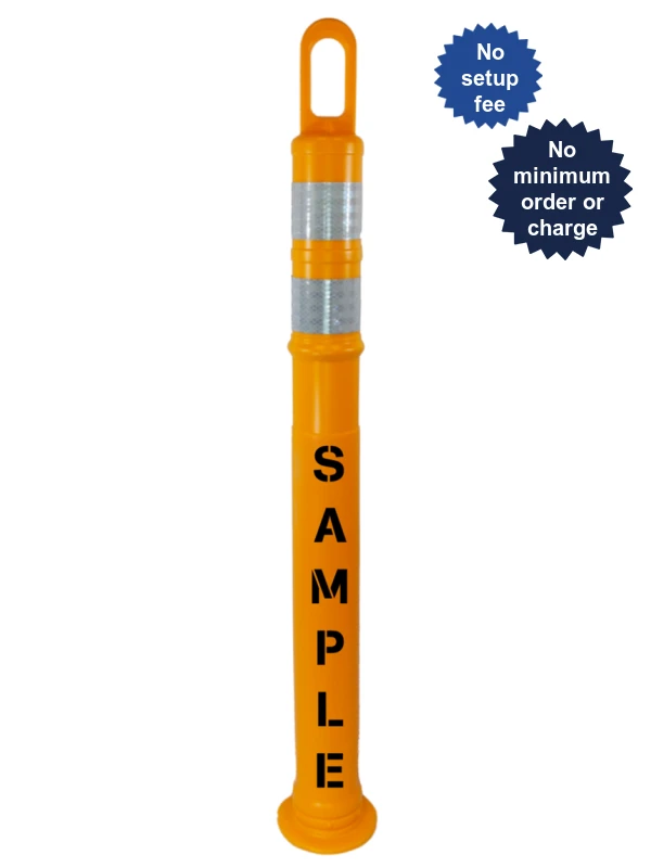 42\" Yellow TrafFix Looper Tube, Two (2) 3\" HI White Reflective Collars, No Base \u0026 Custom Lettering on One (1) Side