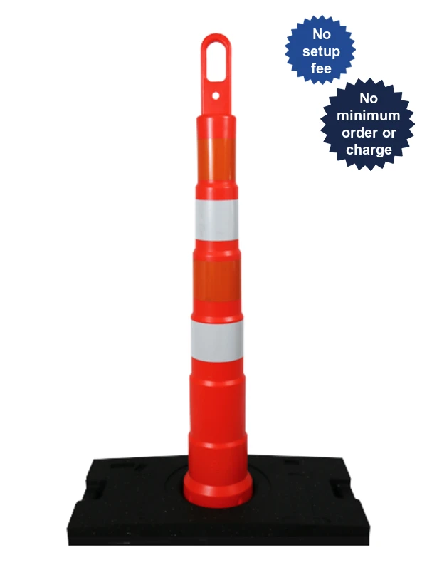 42\" TrafFix Orange Looper Cone, Two (2) 4\" Orange \u0026 Two (2) 4\" White HI Collars with 30 lb. Recycled Rubber Base \u0026 Custom Lettering