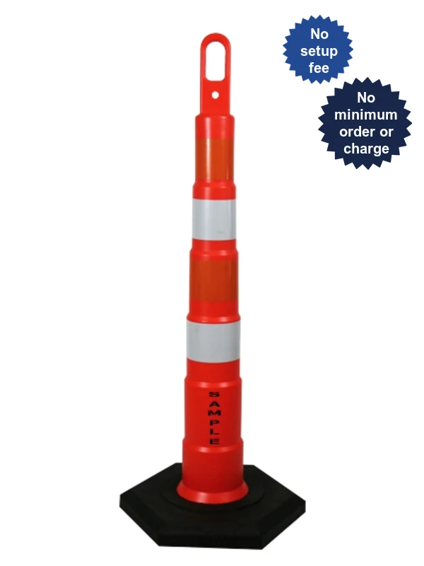 42\" Traffix Looper Cone w/Four (4) 4\" EG Reflective Collars, 16 Lb Rubber Base \u0026 Custom Lettering