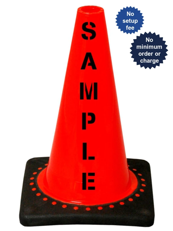Orange 12\" JBC Black Base Traffic Cone w/ Double Sided Lettering