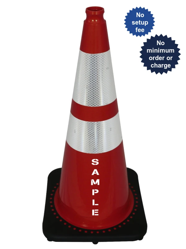 Red 28\" JBC Traffic Cone w/ 6\" \u0026 4\" Reflective Collars \u0026 Double Sided Custom Lettering