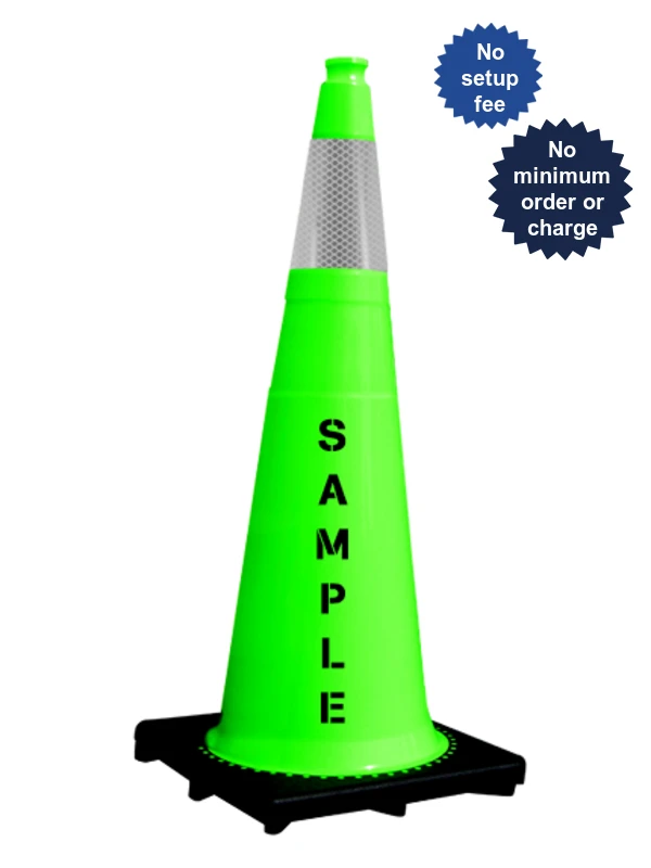 Lime Black Base 36\" Cone w/ Single 6\" Reflective Collar \u0026 Custom Lettering