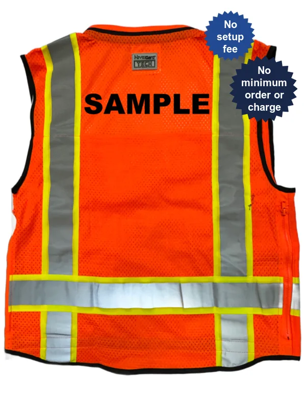 Liberty Hivizgard Tech Series Two Tone, Class 2 Surveyor Vest, Orange, Small w/ Custom Black Lettering