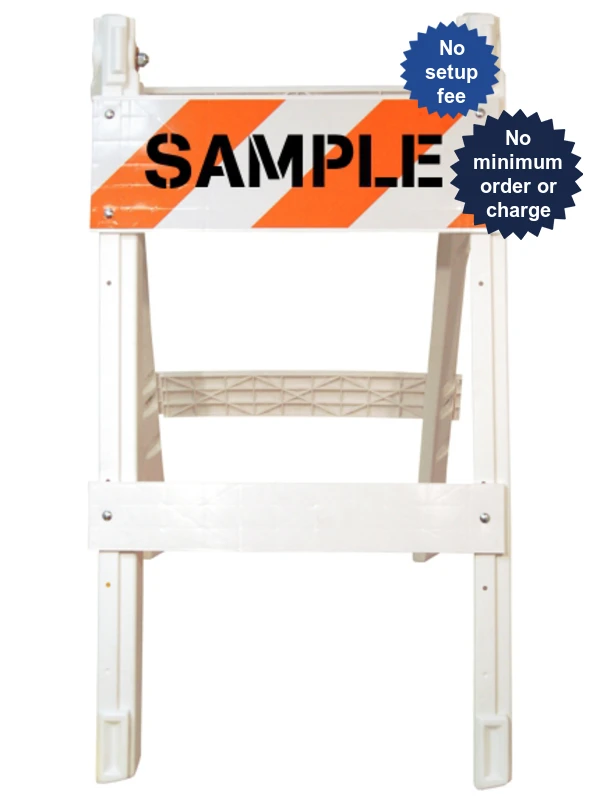 45\" H x 24\" W Folding Plastic Type I Barricade w/EG Reflective Sheeting \u0026 Custom Stencil One Side