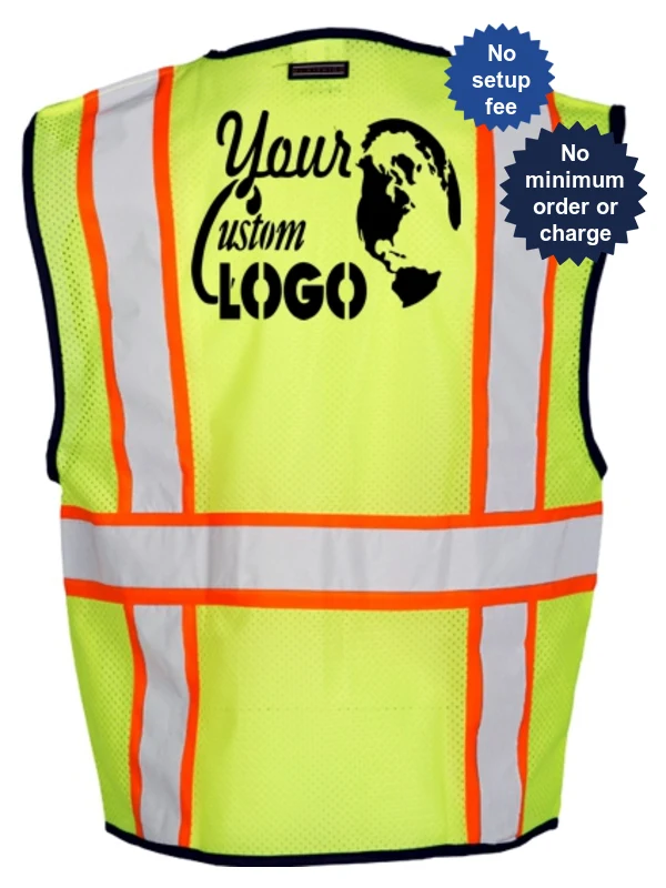 4XL-5XL, Lime, Four (4) Pocket, Contrasting Mesh Class 2 Vest w/ Custom Logo