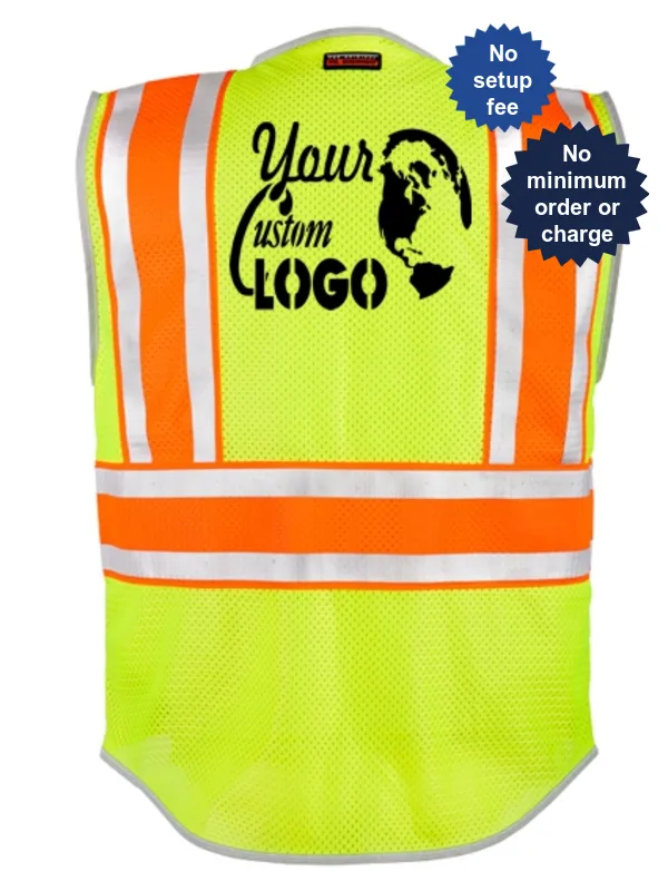 Lime, \u0027Ultimate\u0027 Reflective Class 2, Ultra-Cool Mesh, Black Bottom, XL w/Custom Logo