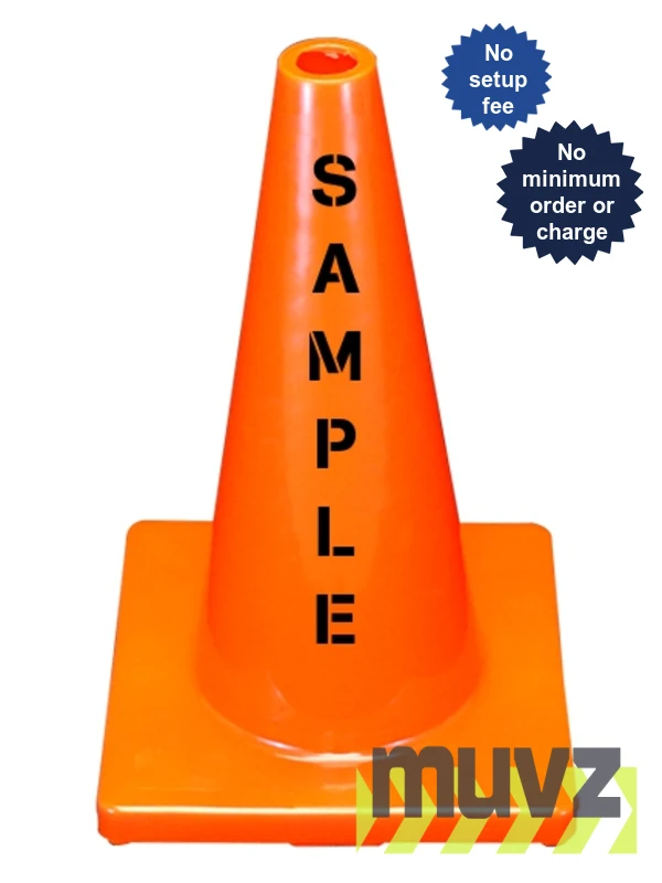 Solid Orange 18\" Economy Cone with Double Sided (2X) Custom Stencil