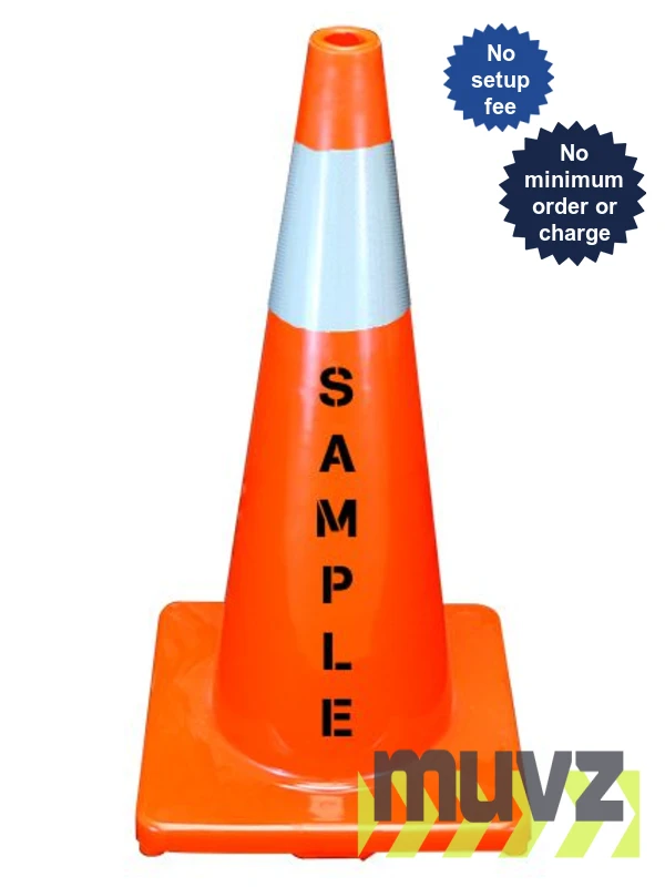 Solid Orange,28\",5.0 Lb,Economy Cone, Single 6\" Reflective Collar \u0026 Double Sided (2X) Custom Stencil