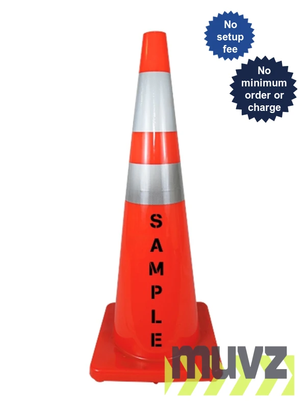 Solid Orange, 36\", 9.2 Lb., Economy Cone w/6\" \u0026 4\" Reflective Collars \u0026 Custom Stencil