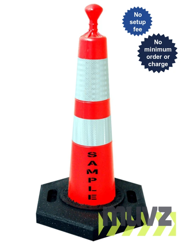 28\" Grabber Cone with 10 Lb. Base, 4\" \u0026 6\" Reflective Collars \u0026 Custom Stencil