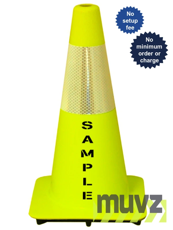 Lime 18\" Flow Molded Traffic Cone w/6\" Reflective Collar \u0026Double Sided (2X) Custom Stencil