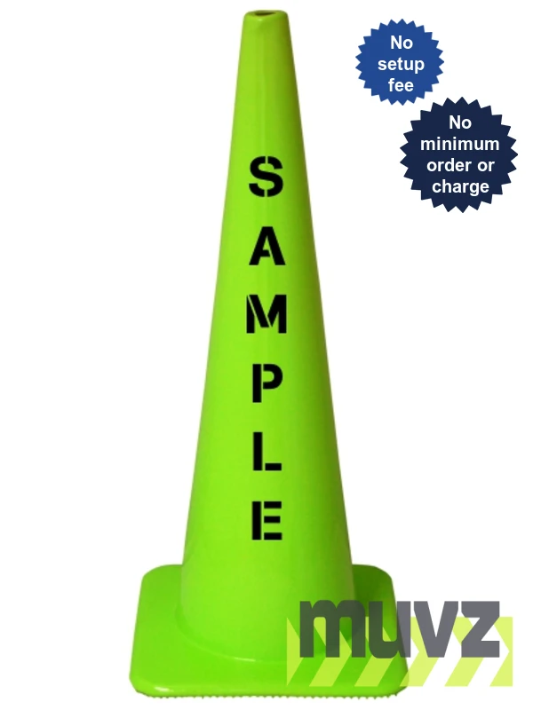 Lime 36\" Flow Molded Traffic Cone with Double Sided (2X) Custom Stencil