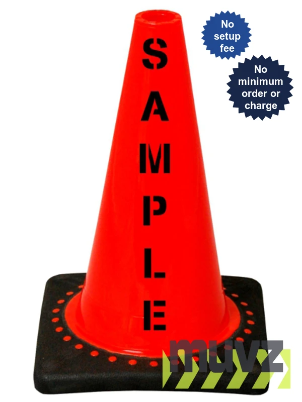 Orange 12\" Black Base Cone with Double Sided (2X) Custom Stencil