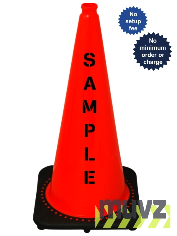 Orange 28\" 10.0 Lb. Black Base Cone with Double Sided (2X) Custom Stencil