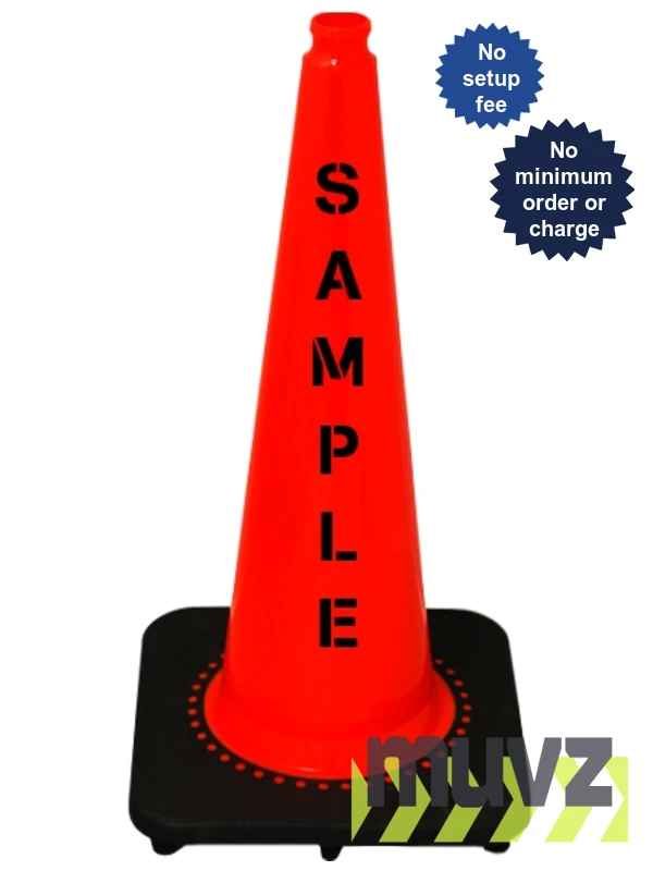 Orange 28\" 7.0 Lb. Slim Line Black Base Cone with Custom Stencil