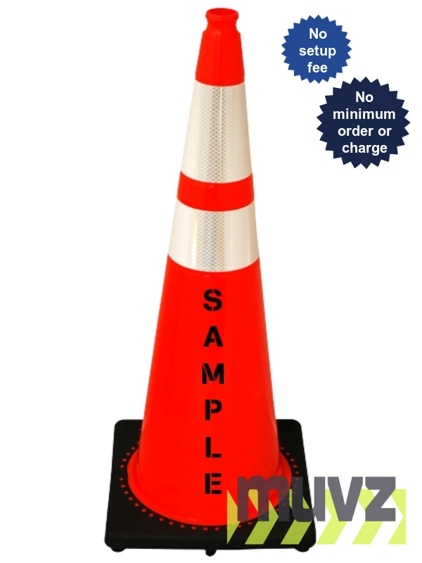 Orange, 36\" 10.0 Lb. Black Base Cone w/6\" \u0026 4\" Reflective Collar \u0026  Double Sided (2X) Custom Stencil