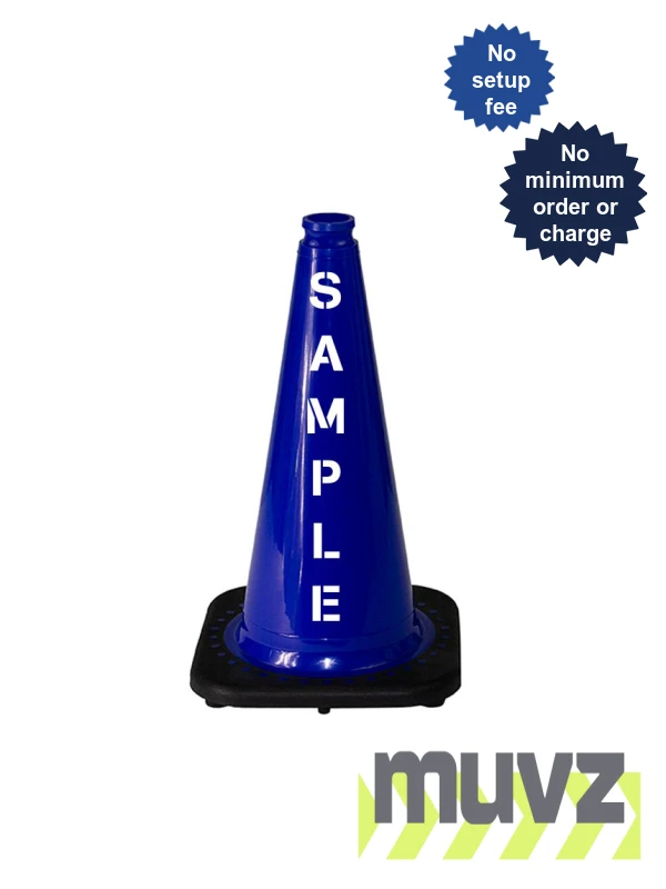 Blue 18\" Black Base Cone with Double Sided (2X) Custom Stencil