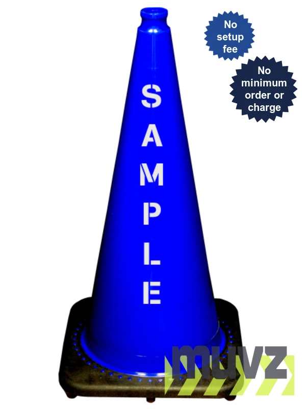 Blue 28\" 7.0 Lb. Black Base Cone with Double Sided (2X) Custom Stencil