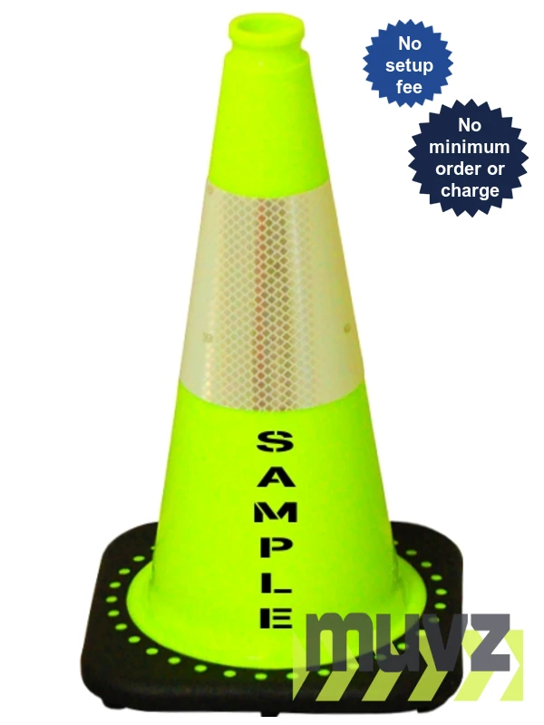 Lime 18\" Black Base Cone with 6\" Reflective Collar \u0026 Double Sided (2X) Custom Stencil