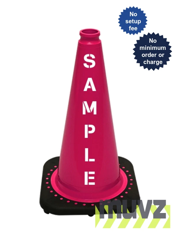 Pink 18\" Black Base Cone with Double Sided (2X) Custom Stencil