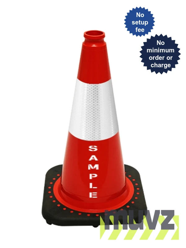 Red 18\" Black Base Cone with 6\" Reflective Collar \u0026 Double Sided (2X) Custom Stencil