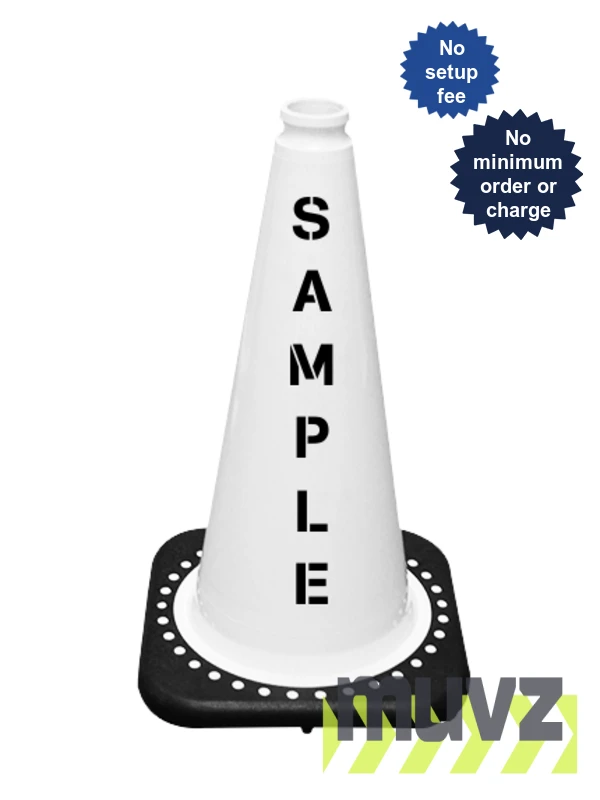 White 18\" Black Base Cone with Custom Stencil
