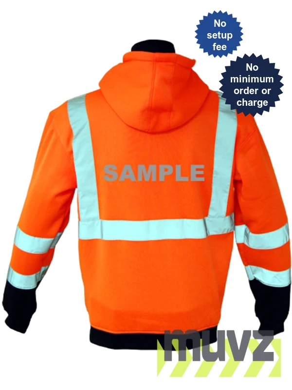 Class 3, Orange, Hooded Full Zipper Sweatshirt, 2XL w/Reflective Custom Lettering