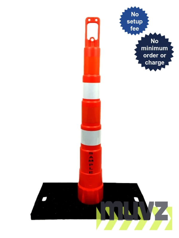 42\" Channelizer Cone, Four (4) 4\" EG Reflective Collars,30 Lb. Recycled Rubber Base w/Custom Stencil