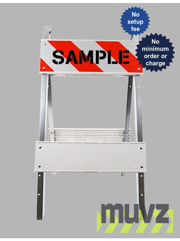 Economy+ Type I Barricade with Steel Legs, Plastic Panels, HI Reflective \u0026 Double Side Custom Letter
