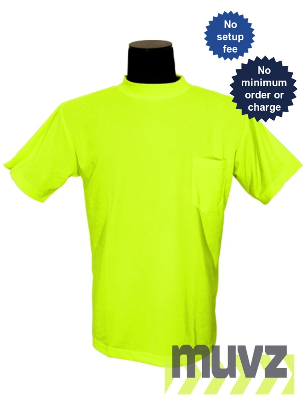 LIME, High Visibility, Microfiber Polyester T-Shirt, 2XL w/Non-Reflective Custom Lettering