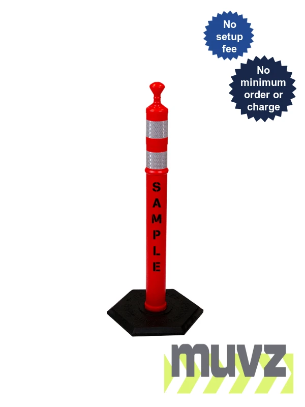 42\" ORANGE Grabber Tube w/Two (2) 3\" Reflective Collars, Double Sided (2X) Custom Stencil, 8 Lb Base