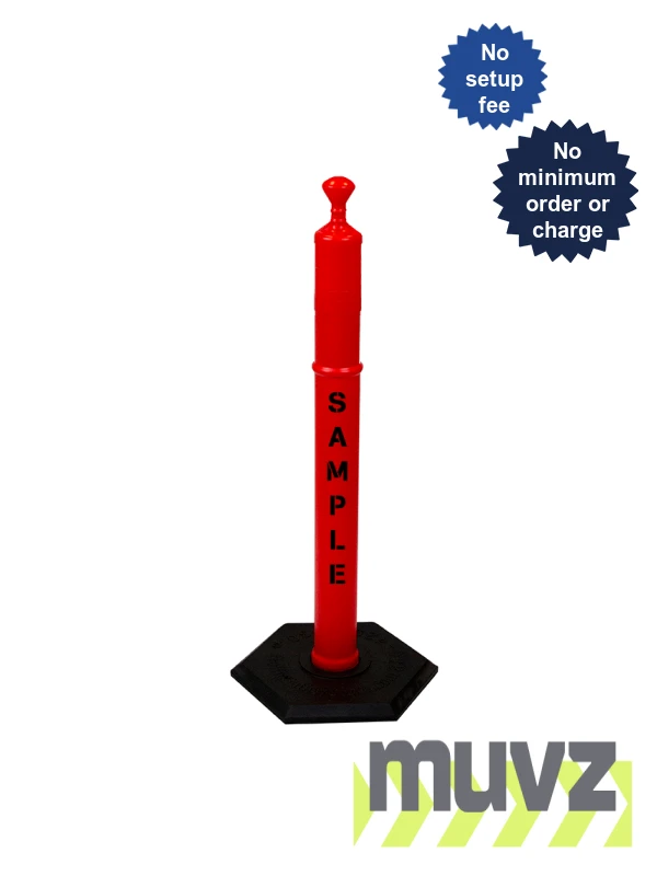 42\" ORANGE Looper Tube with 8 Lb. Base with Double Sided (2x) Custom Stencil