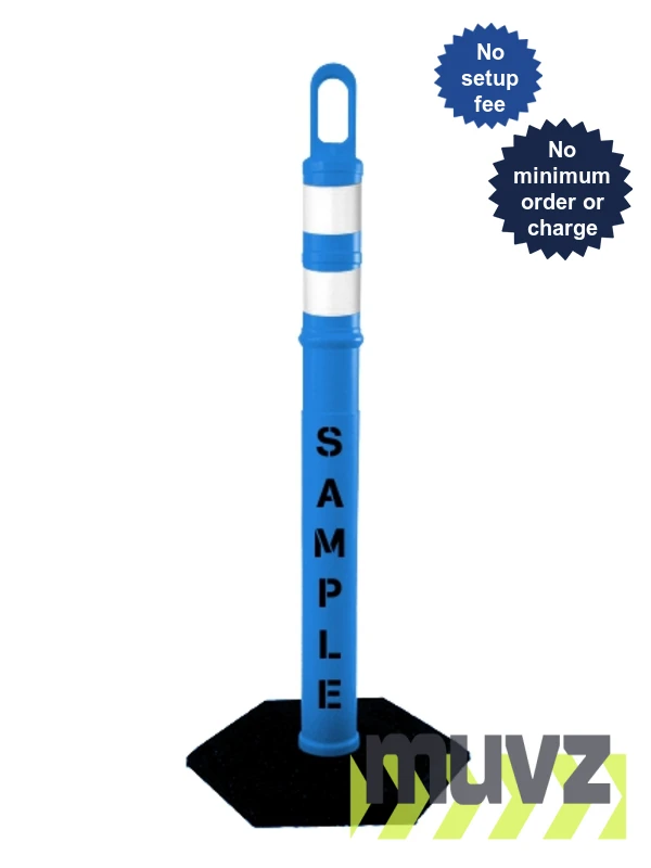42\" BLUE Looper Tube, Two (2) 3\" Reflective Collars, 18 Lb Base \u0026 Double Sided (2X) Custom Stencil
