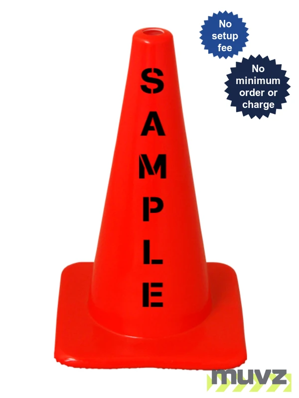 Orange 18\" Flow Molded Traffic Cone with Double Sided (2X) Custom Stencil