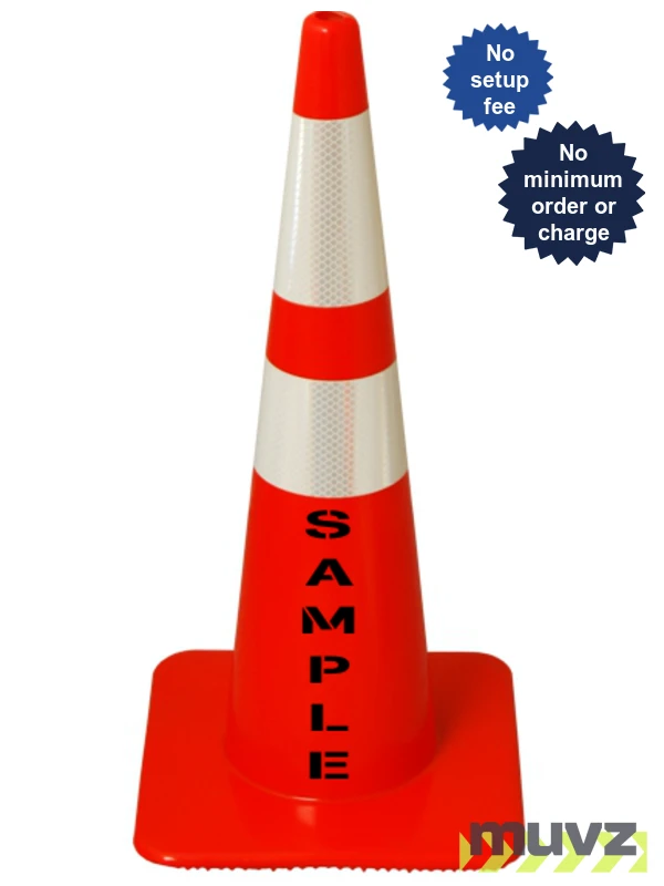 Orange, 28\", 5.0 Lb., Flow Molded Traffic Cone w/6\" \u0026 4\" Reflective Collar \u0026 Custom Stencil