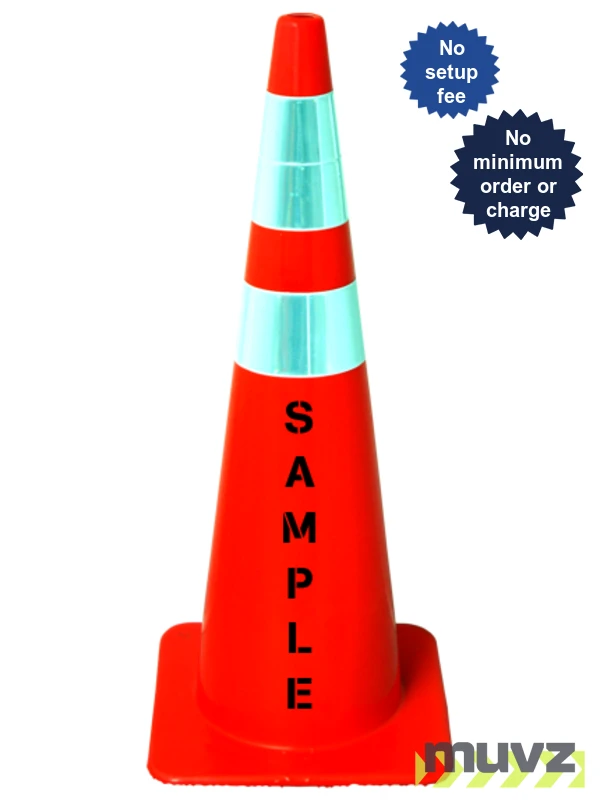 Orange 36\" Flow Molded Traffic Cone w/6\" \u0026 4\" Reflective Collars \u0026Double Sided (2X) Custom Stencil