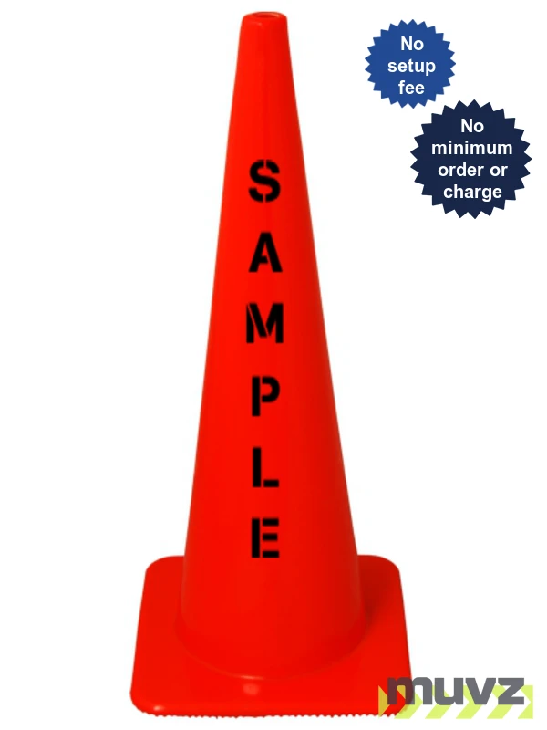 Orange 36\" Flow Molded Traffic Cone with Double Sided (2X) Custom Stencil