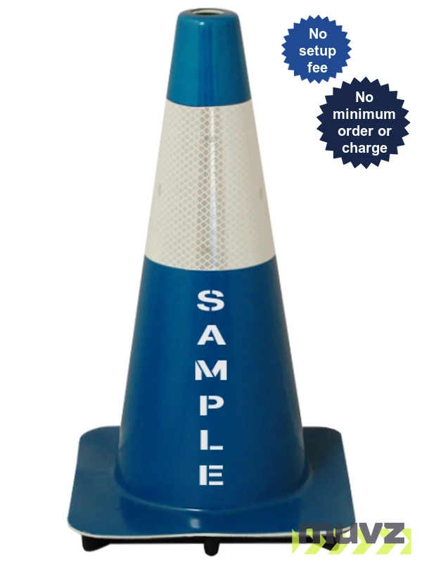 Blue 18\" Flow Molded Traffic Cone w/6\" Reflective Collar \u0026 Custom Stencil