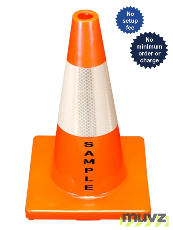 Orange Economy 18\" Cone with 6\" Reflective Collar and Douoble Sided (2X) Custom Stencil