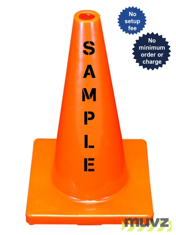 Solid Orange 18\" Economy Cone with Double Sided (2X) Custom Stencil