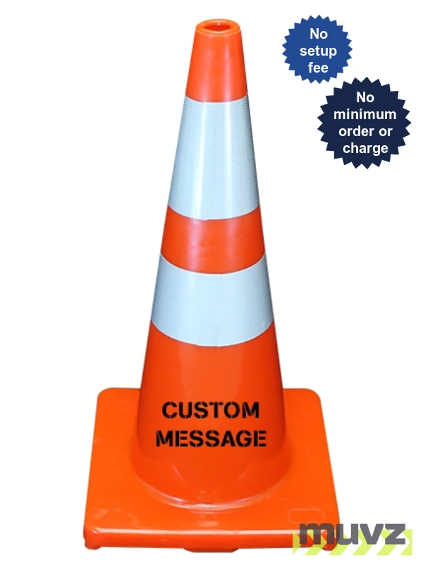 Solid Orange, 28\", 5.0 Lb., Economy Cone w/6\" \u0026 4\" Reflective Collars \u0026 Custom Stencil